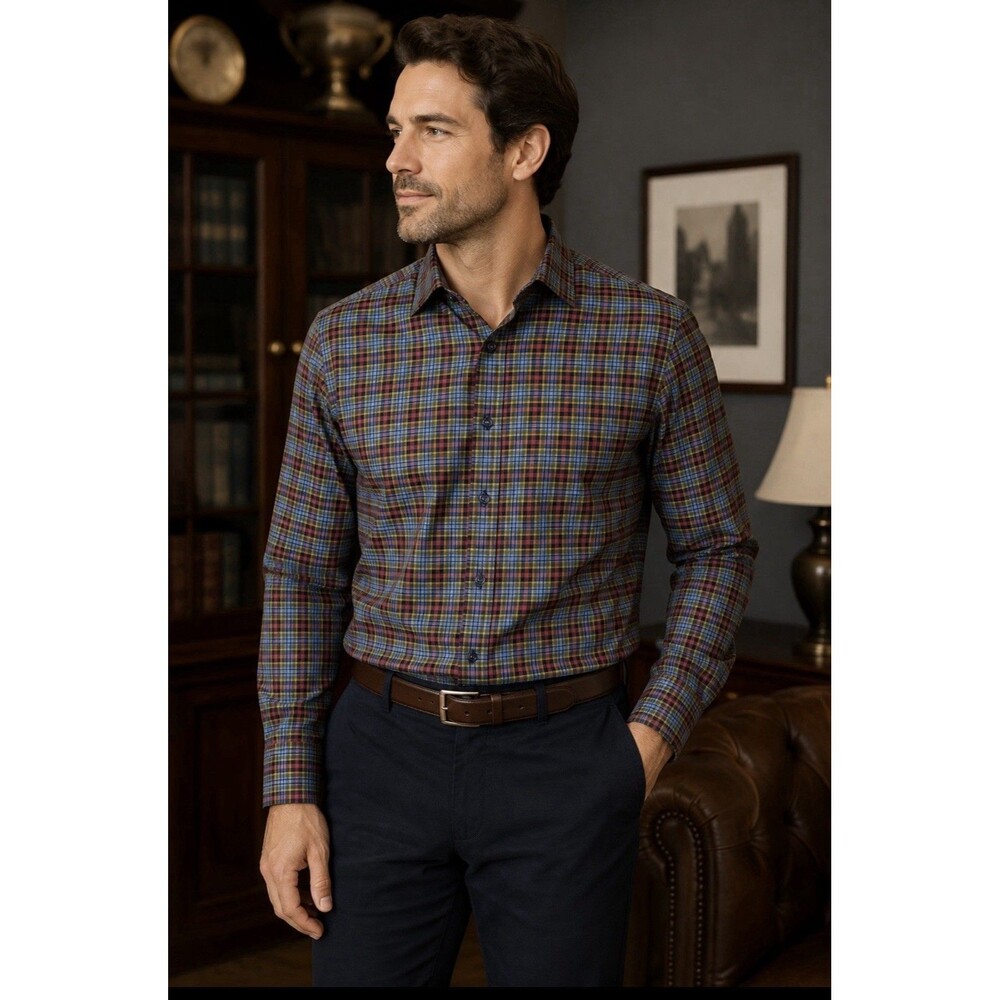 Robert Talbott Men”s Casual Shirt, Classic Fit - Size L 100% Cotton Plaid EUC